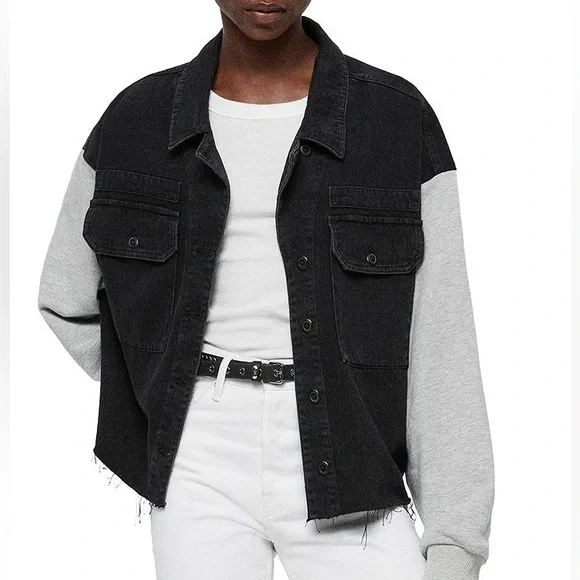 NWT ALLSAINTS Morton Mixed Media Military Jacket size XS/S - Picture 2 of 8